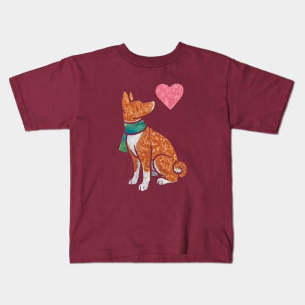 Basenji (red and white) Kids T-Shirt by animalartbyjess